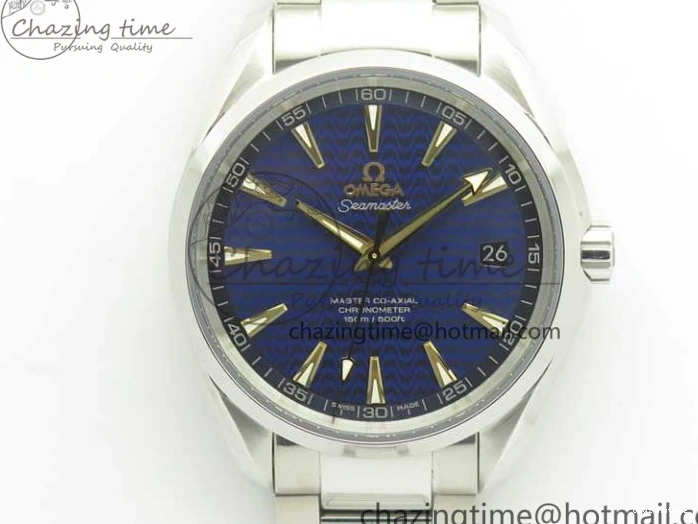 0202 Aqua Terra 150M SS VSF 1:1 Best Edition Blue Wave Textured Dial YG Hand on SS Bracelet A8500 Super Clone Sporty 8026